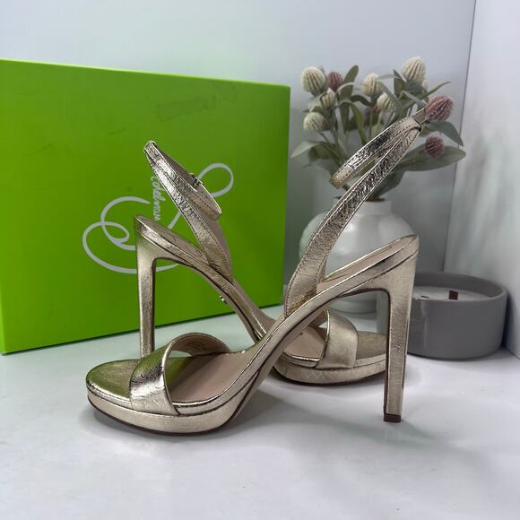 Sam Edelman Jade Leather Heels Gold Ankle Strap I0175L2701 Women 9.5M Tried On - Picture 8 of 11